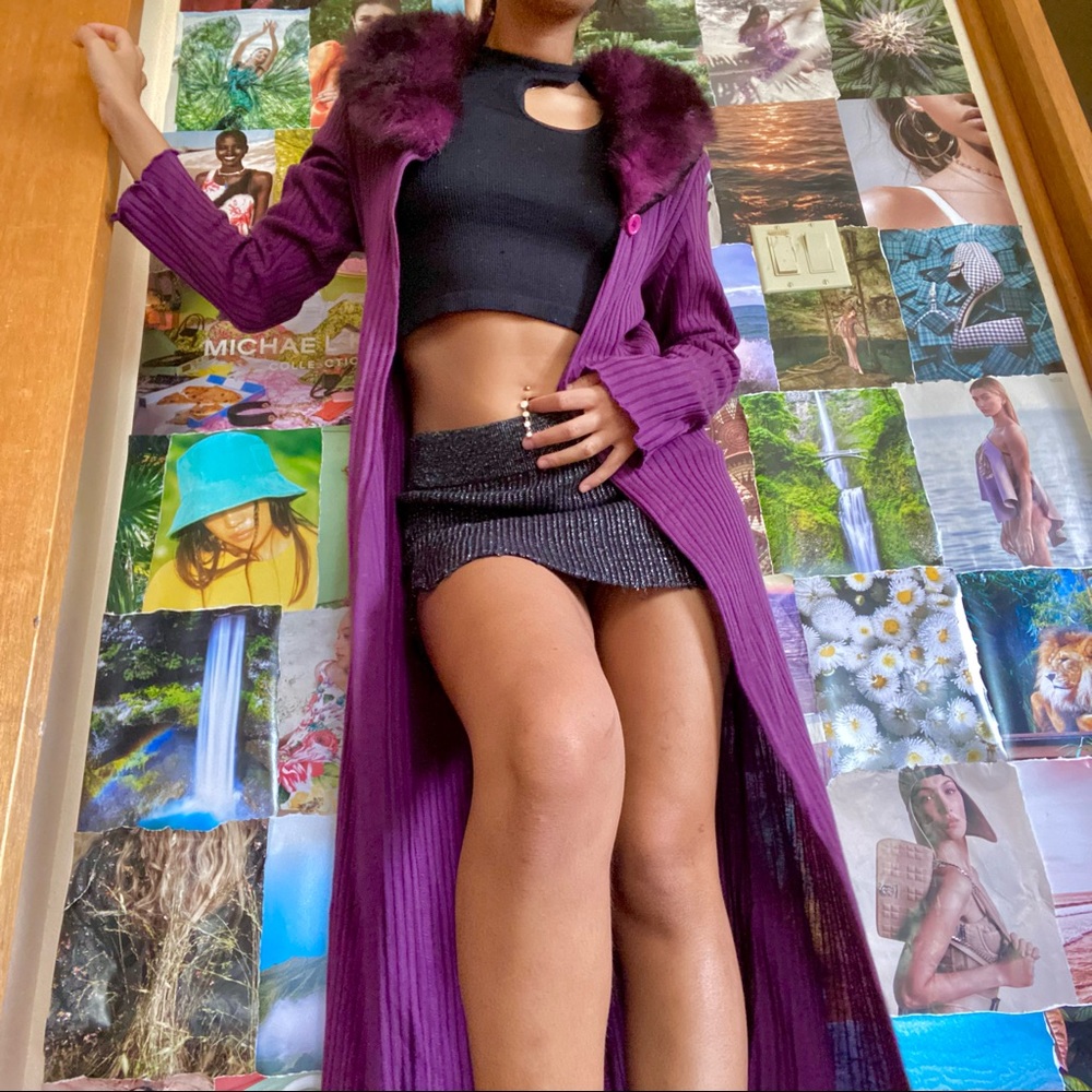 purple fur cardigan